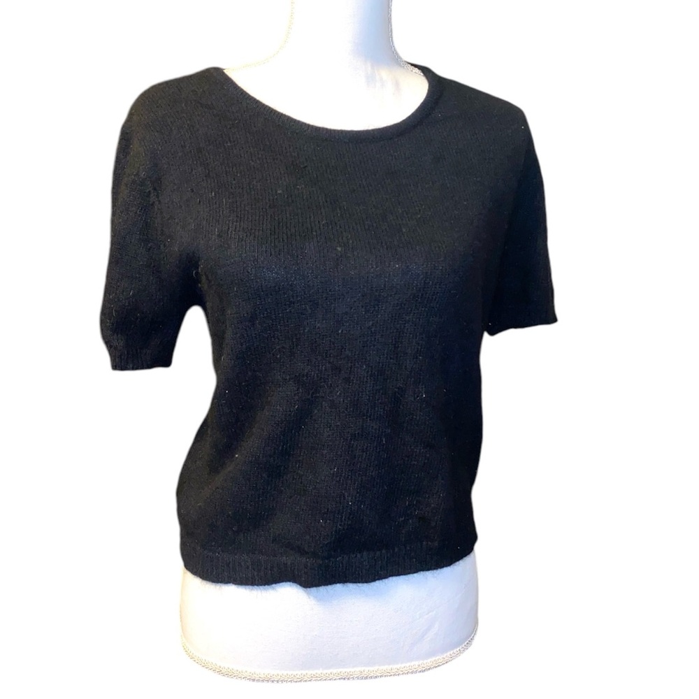 Samantha Taylor Angora Rabbit Hair Blend Cropped Short Sleeve Sweater Large